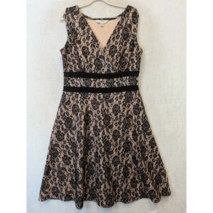 AA Studio AA Lace Fit & Flare Dress Women's 14‎ Black Nude Surplice Banded